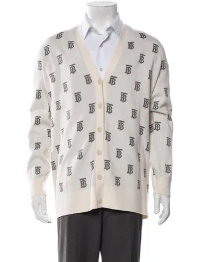 Pre-owned Burberry Tb Monogram Wool Cardigan In Neutral
