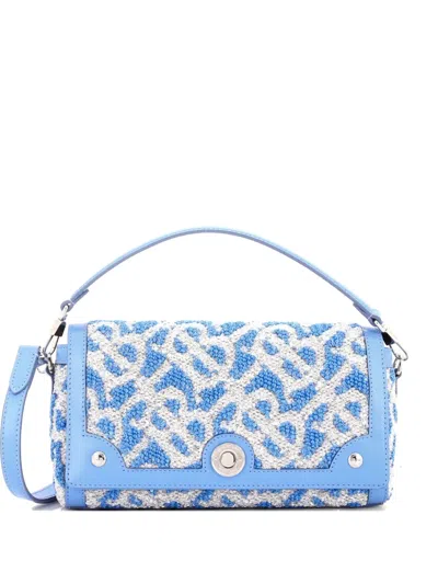 Pre-owned Burberry Tb Note Top Handle Bag Sequin Embellished Fabric Shoulder Bag In Blue