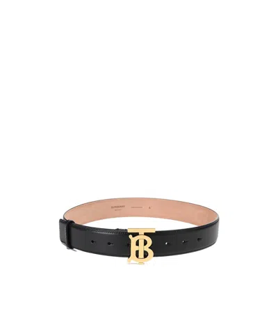 Burberry Tb Plaque Buckle Belt In Black