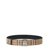 Burberry Tb Plaque Buckle Check Reversible Belt In Silver Tone/beige