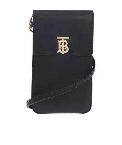 Burberry Tb-plaque Double-pouch Wallet In Black