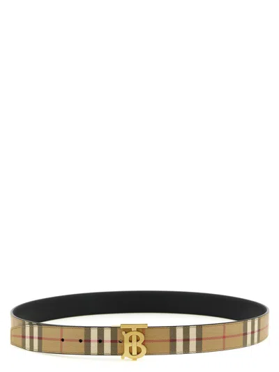 Burberry Tb Logo Reversible Belt Check Pattern In Brown