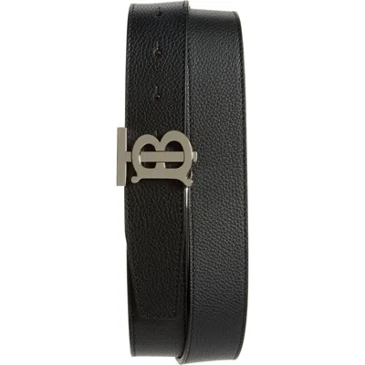 Burberry Tb Reversible Leather Belt In Black/tan/silver
