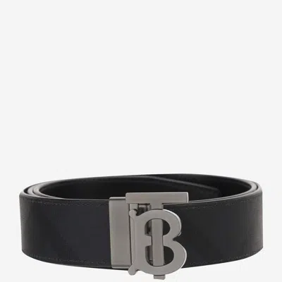 Burberry Tb Reversible Leather Belt With Check Pattern In Black