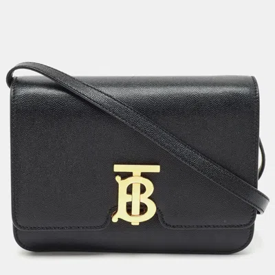 Pre-owned Burberry Tb Small Black Leather Shoulder Bag