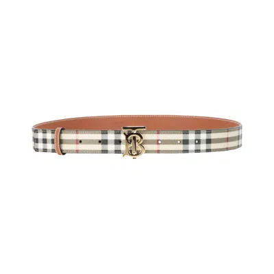 Pre-owned Burberry Tb Vintage Check Leather Belt 'vintage Check/light Gold' | Women's Size S