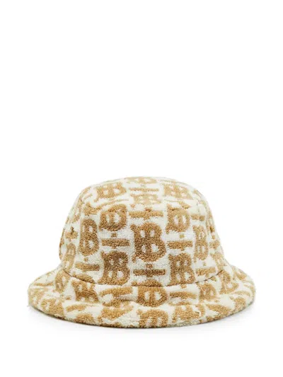 Pre-owned Burberry Tb-monogram Bucket Hat In White