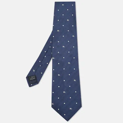 Pre-owned Burberry Teal Blue Equestrian Herringbone Silk Tie