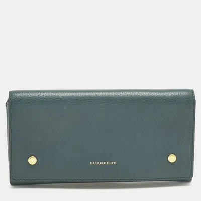 Pre-owned Burberry Teal Blue Leather Flap Continental Wallet