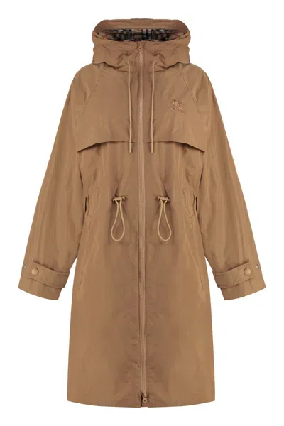 Burberry Technical Fabric Hooded Jacket In Camel