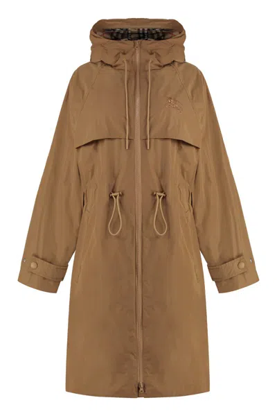 Burberry Technical Fabric Hooded Jacket In Brown