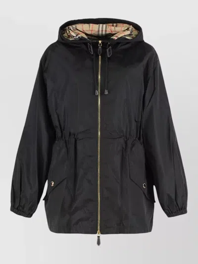 Burberry Technical Hooded Jacket Adjustable Waist In Black