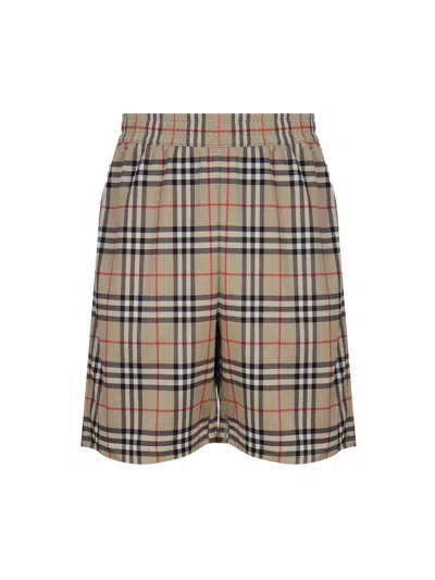 BURBERRY TECHNICAL TWILL SHORTS WITH VINTAGE CHECK TARTAN MOTIF