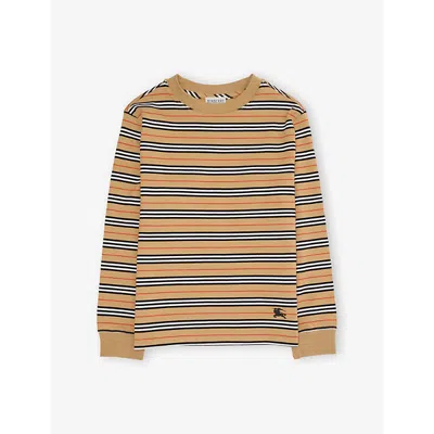 Burberry Kids' Ted Stripe-print Long-sleeve Cotton T-shirt 4-14 Years Sand Ip Check In Black
