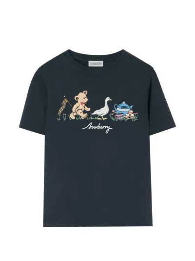 Burberry Kids' Teddy Bear's Picnic Cotton T-shirt In Blue