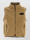 Burberry Teddy Fabric High Collar Vest With Side Pockets In Brown
