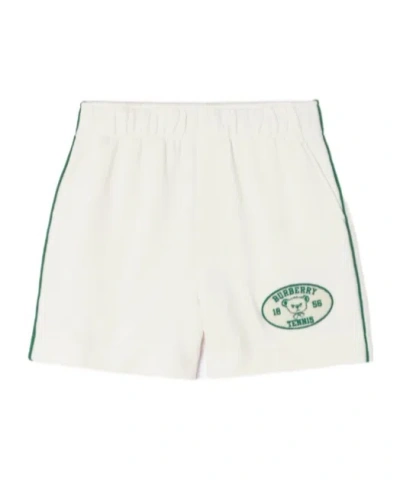 Burberry Kids' Tennis Bear Cotton Shorts In White