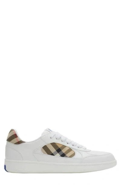 Burberry Low-top Leather Sneakers With Check Inserts In White