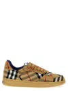 Burberry Men Beige Low Top Sneakers With Check Motif In Mixed Tech Fabrics Man In Brown