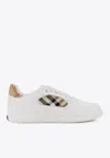 Burberry Men Low-top Leather Sneakers With Check Inserts In White