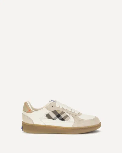 Burberry Terrace Leather And Check Sneakers In White