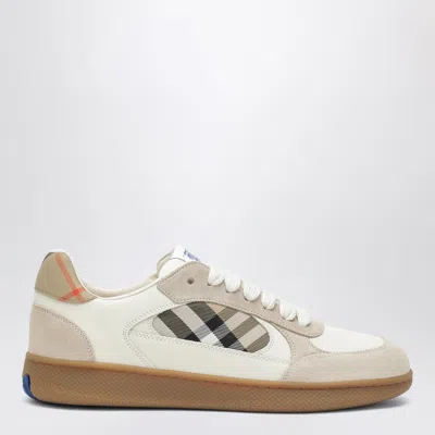 Burberry Terrace Leather And Suede Sneakers With Check Detail In White