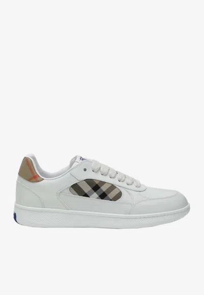 Burberry Terrace Sneakers In Leather And Beige Check Men In White