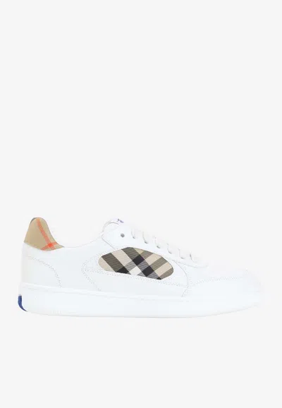Burberry Terrace Sneakers In Leather And Beige Check Men In White