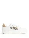 Burberry Low-top Leather Sneakers With Check Inserts In White