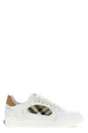 Burberry Men Low-top Leather Sneakers With Check Inserts In White