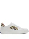 Burberry Men Low-top Leather Sneakers With Check Inserts In White