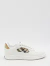 Burberry Men Low-top Leather Sneakers With Check Inserts In White