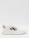 Burberry Men Low-top Leather Sneakers With Check Inserts In White