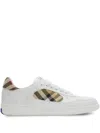 Burberry Low-top Leather Sneakers With Check Inserts In White