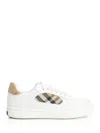 Burberry Low-top Leather Sneakers With Check Inserts In White