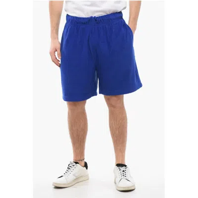 Burberry Terry Cotton Shorts With Ekd Print In Blue