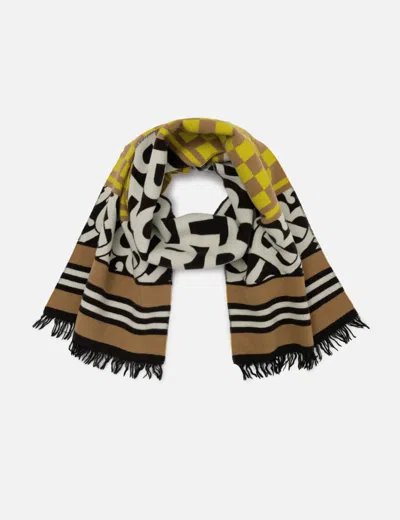 Burberry Text Checkerboard Football Scarf In Brown