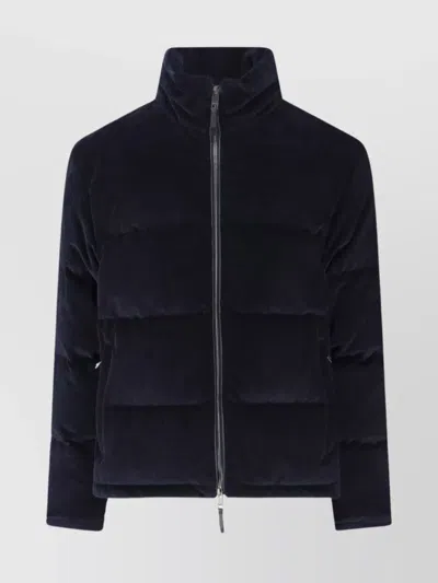 Burberry Textured Corduroy High Collar Quilted Jacket In Blue