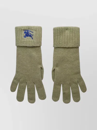 Burberry Textured Knit Gloves Ribbed Cuff In Green