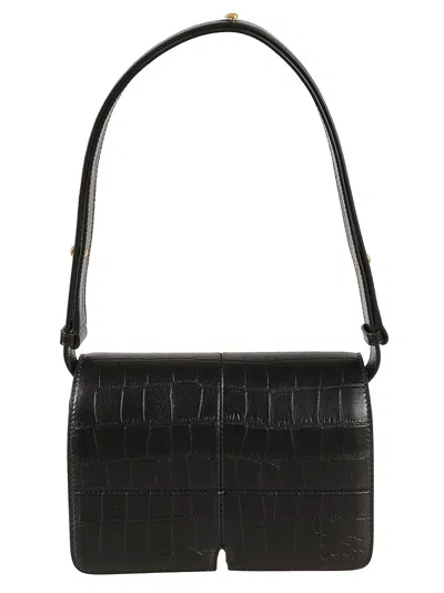 Burberry Textured Lamb Suede Shoulder Bag In Black
