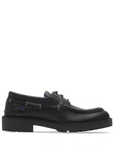 Burberry Raft Boat Leather Loafers In Black