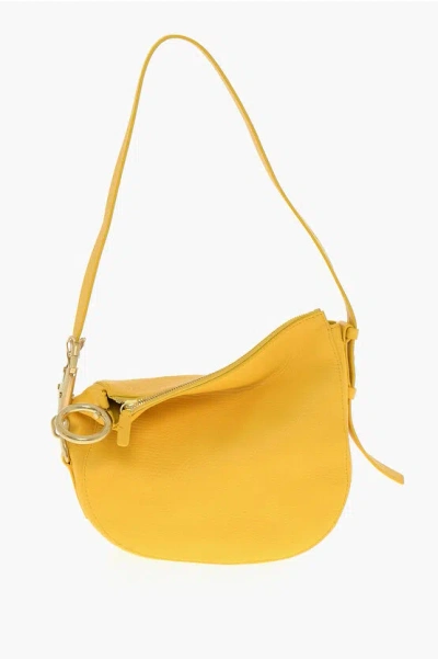 Burberry Textured Leather Sm Knight Shoulder Bag With Metal Details In Yellow