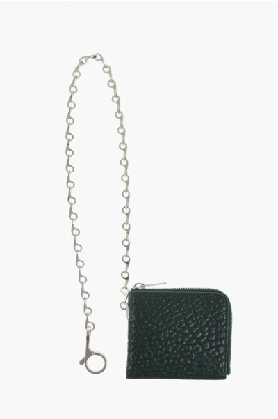 Burberry Textured Leather Wallet With Silver-tone Chain In Green