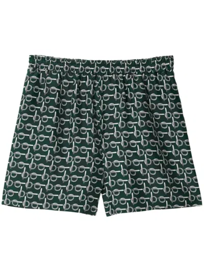 Burberry Textured Print Shorts With Elasticated Waistband In Green
