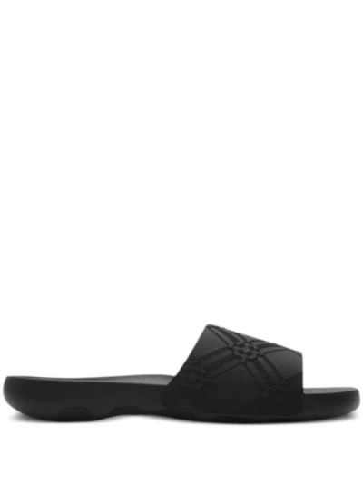 Burberry Textured Strap Black Mules With Cushioned Footbed