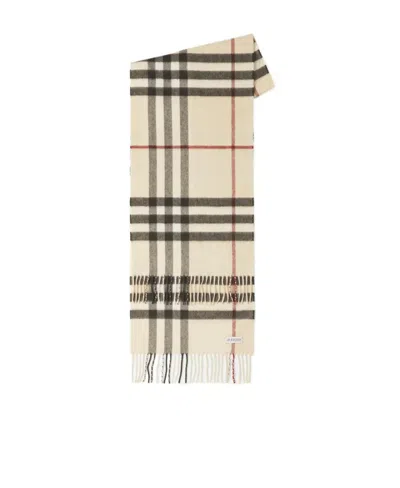 Burberry Check Cashmere Scarf In Stone