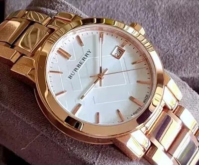 Pre-owned Burberry The City Bu9004 Swiss Made Rose Gold Wristwatch 38mm Case