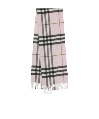 Burberry The Classic Check-pattern Fringed Scarf In Pink