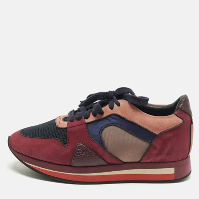 Pre-owned Burberry The Field Size 37.5 Multicolor Leather And Nubuck Leather Lace Up Sneakers