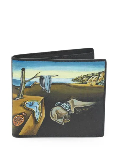 Pre-owned Burberry The Persistence Of Memory Print Bifold Wallet In Black
